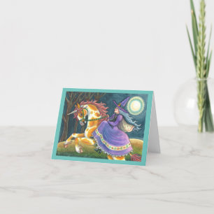 WITCH & HALLOWEEN UNICORN, BLACK CAT Fantasy Horst Feiertagskarte