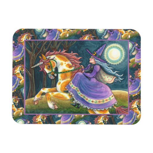 WITCH & HALLOWEEN UNICORN, BLACK CAT Fantasy Horst Magnet (Horizontal)