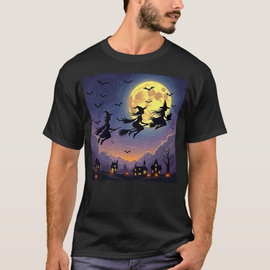 witch Halloween witches Starry Night Van Gogh cat T-Shirt (Vorderseite)