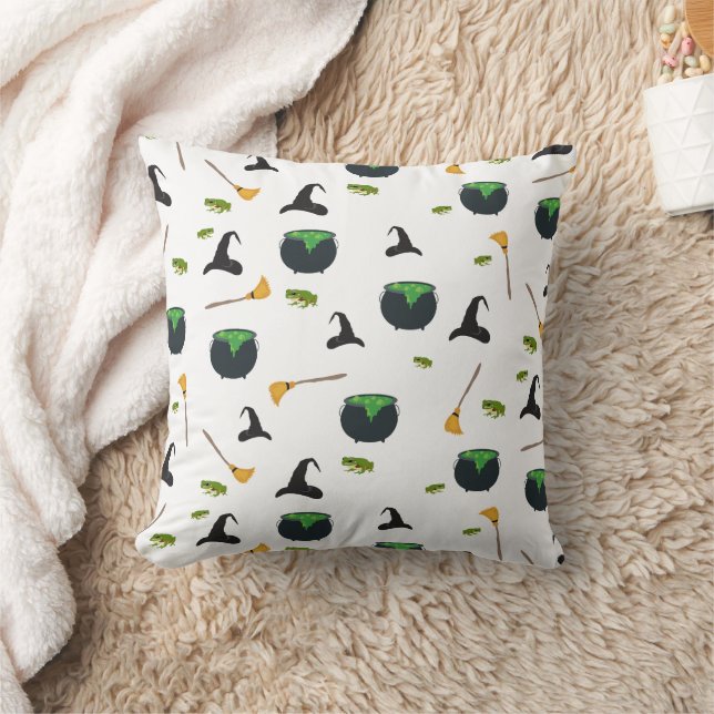 Witch Hat Broom Caldron Halloween Pattern Kissen (Decke)