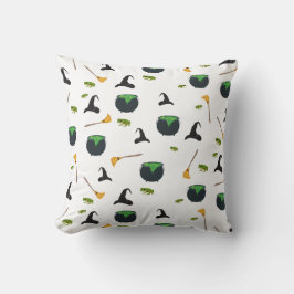 Witch Hat Broom Caldron Halloween Pattern Kissen