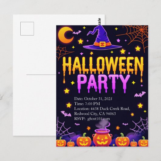 Witch Hat Halloween Party Postkarte (Vorne/Hinten)