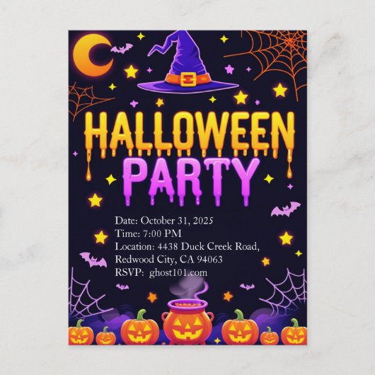 Witch Hat Halloween Party Postkarte (Vorderseite)
