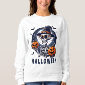Witch Hat Skeleton with Twin Pumpkins Sweatshirt (Vorderseite)