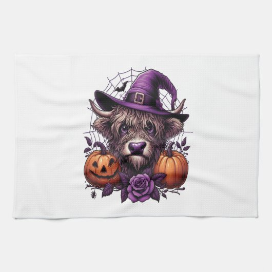 Witch Highland Halloween Cow Geschirrtuch (Horizontal)