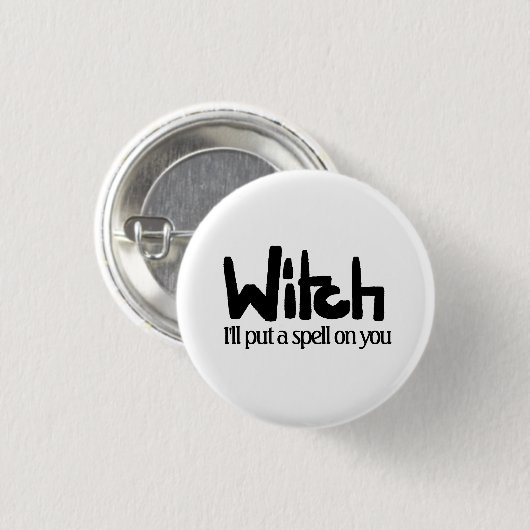 Witch in hand-lettered black ink saying button (Vorne & Hinten)