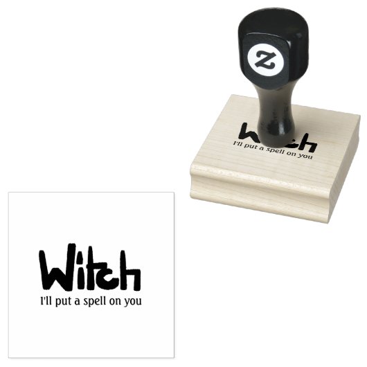 Witch in hand-lettered black ink saying gummistempel (Stempel)