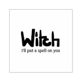 Witch in hand-lettered black ink saying gummistempel (Prägung)