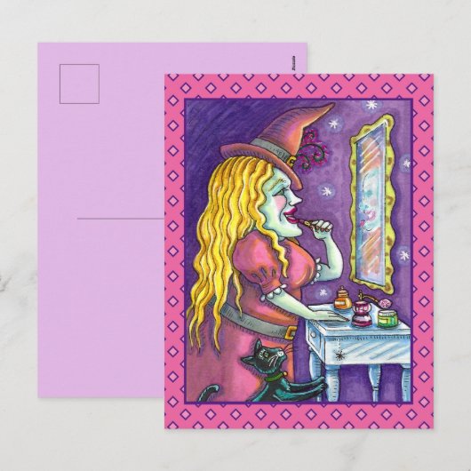 WITCH LIPSTICK, PERFUME & NAIL POLISH, FUNNY NIEDL FEIERTAGSPOSTKARTE (Vorne/Hinten)