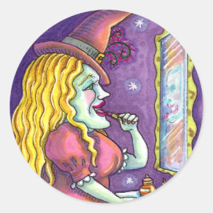 WITCH LIPSTICK, PERFUME & NAIL POLISH, FUNNY NIEDL RUNDER AUFKLEBER