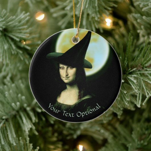 Witch Mona Lisa Halloween Full Moon Keramik Ornament (Baum)