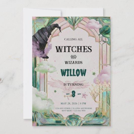 Witch Musical Birthday Invitation Magical Canva Einladung (Vorderseite)