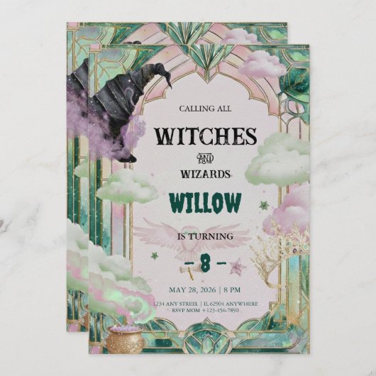 Witch Musical Birthday Invitation Magical Canva Einladung (Vorne/Hinten)