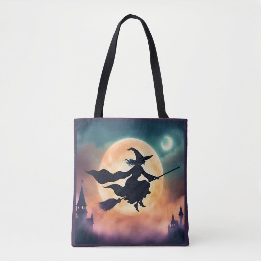 Witch on a Broom Halloween Tasche (Vorderseite)