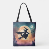 Witch on a Broom Halloween Tasche (Rückseite)