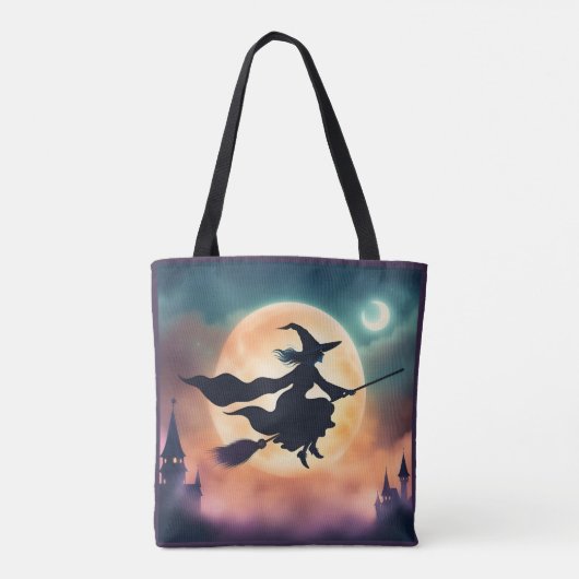 Witch on a Broom Halloween Tasche (Rückseite)