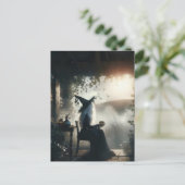 Witch on a Porch With Coffee Postkarte (Stehend Vorderseite)