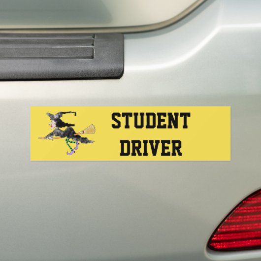 WItch On Broom Student Driver Bumper Sticker Autoaufkleber (Auf Auto)