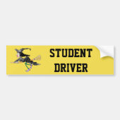 WItch On Broom Student Driver Bumper Sticker Autoaufkleber (Vorne)