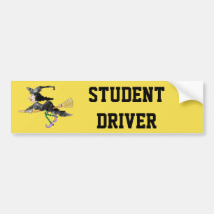 WItch On Broom Student Driver Bumper Sticker Autoaufkleber