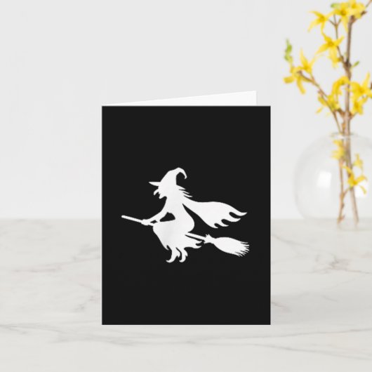 Witch On Broomstick Halloween Subtle Minimal Funny Karte (Gelbe Blume)