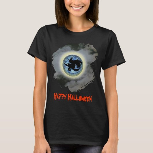 Witch On Full Moon Funny Halloween T-Shirt (Vorderseite)