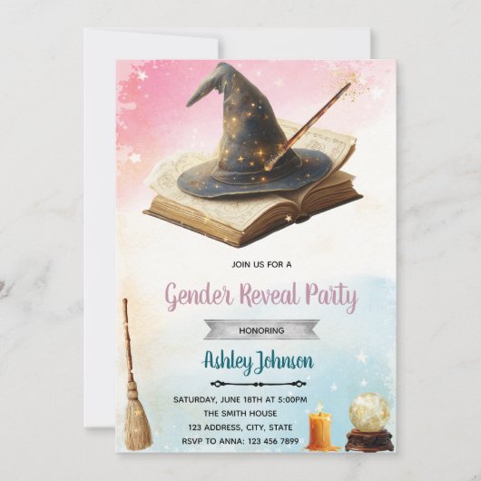 Witch or Wizard gender reveal invitation Einladung (Vorderseite)