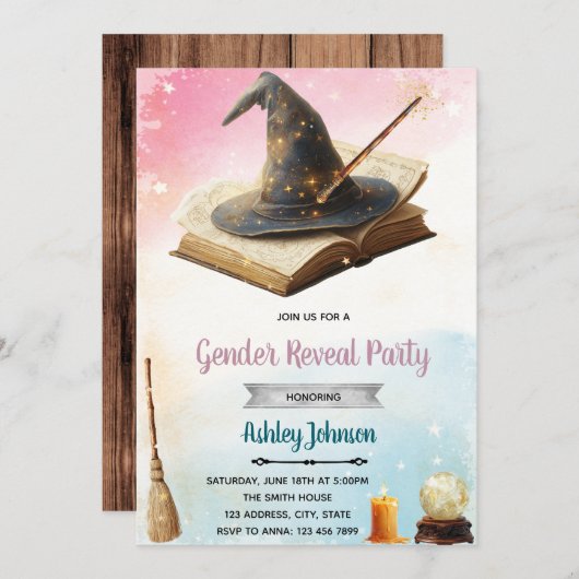Witch or Wizard gender reveal invitation Einladung (Vorne/Hinten)
