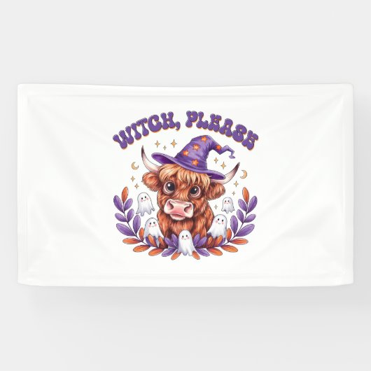 Witch Please Highland Cow Halloween Banner (Horizontal)