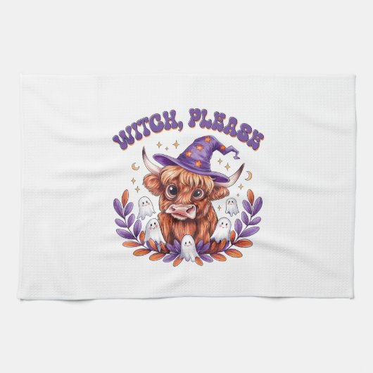 Witch Please Highland Cow Halloween Geschirrtuch (Horizontal)