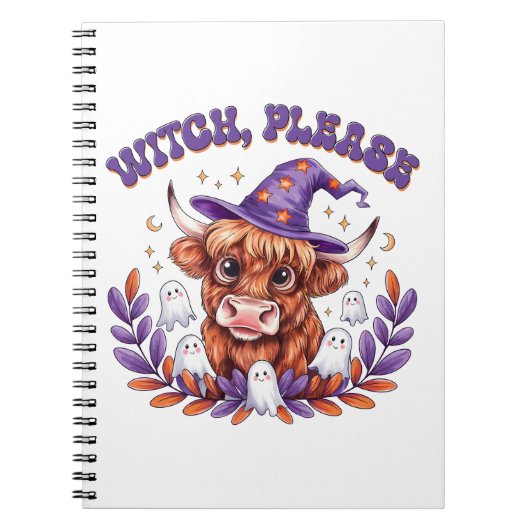 Witch Please Highland Cow Halloween Notizblock (Vorderseite)