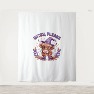 Witch Please Highland Cow Halloween Wandteppich