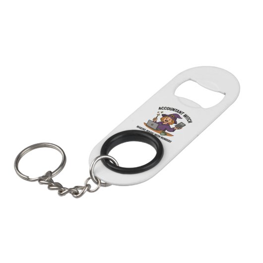 Witch Please, I’m an Accountant – Stainless Steel Mini Flaschenöffner (Vorderseite Schrägansicht)