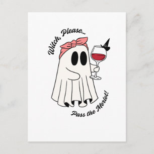 Witch Please Pass the Merlot Funny Halloween Wine Postkarte