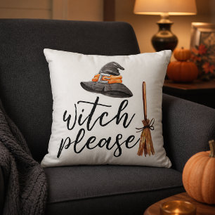 Witch Please Watercolor Halloween Weiß Kissen