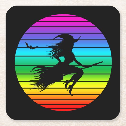 WITCH RAINBOW HALLOWEEN RECHTECKIGER PAPPUNTERSETZER (Vorderseite)