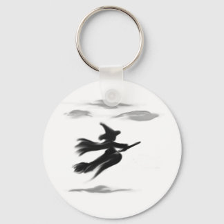Witch Riding Her Broom Painted Design Schlüsselanhänger