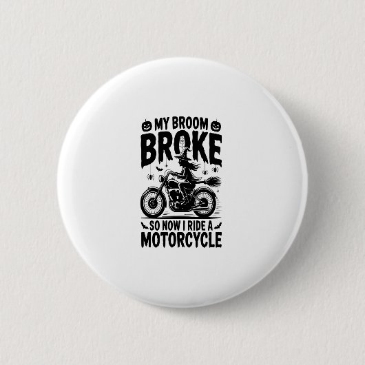 Witch Riding Motorcycle Halloween Button (Vorderseite)