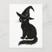 Witch’s Cat – Black Ink Halloween Illustration on Postkarte (Vorderseite)