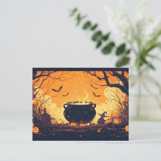 Witch’s Cauldron in the Pumpkin Field Postkarte (Stehend Vorderseite)