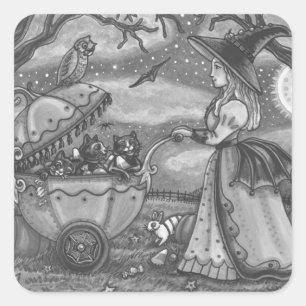 WITCH, SCHWARZE KATZE-BUGGY MIT KLEINEN KLEINEN QUADRATISCHER AUFKLEBER