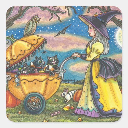 WITCH, SCHWARZE KATZKABEL-BUGGY-STICKER QUADRATISCHER AUFKLEBER (Vorderseite)