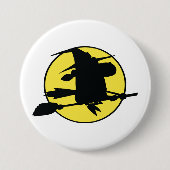 Witch Silhouette Flying on Broom Against Full Moon Button (Vorderseite)