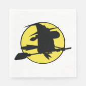 Witch Silhouette Flying on Broom Against Full Moon Serviette (Vorderseite)