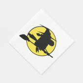 Witch Silhouette Flying on Broom Against Full Moon Serviette (Ecke)