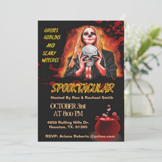 Witch Spooktacular Erwachsene Halloween Einladung (Stehend Vorderseite)