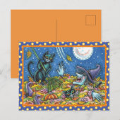 WITCH UND SCHWARZE KATZEN RAKING-BLÄTTER, FUNNY HA POSTKARTE (Vorne/Hinten)