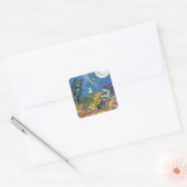 WITCH UND SCHWARZE KATZEN RAKING-BLÄTTER, FUNNY HA QUADRATISCHER AUFKLEBER (Umschlag)