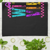 Witch Vibes Halloween Neon Checkered Bow Geschirrtuch (Gefaltet)