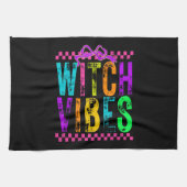 Witch Vibes Halloween Neon Checkered Bow Geschirrtuch (Horizontal)